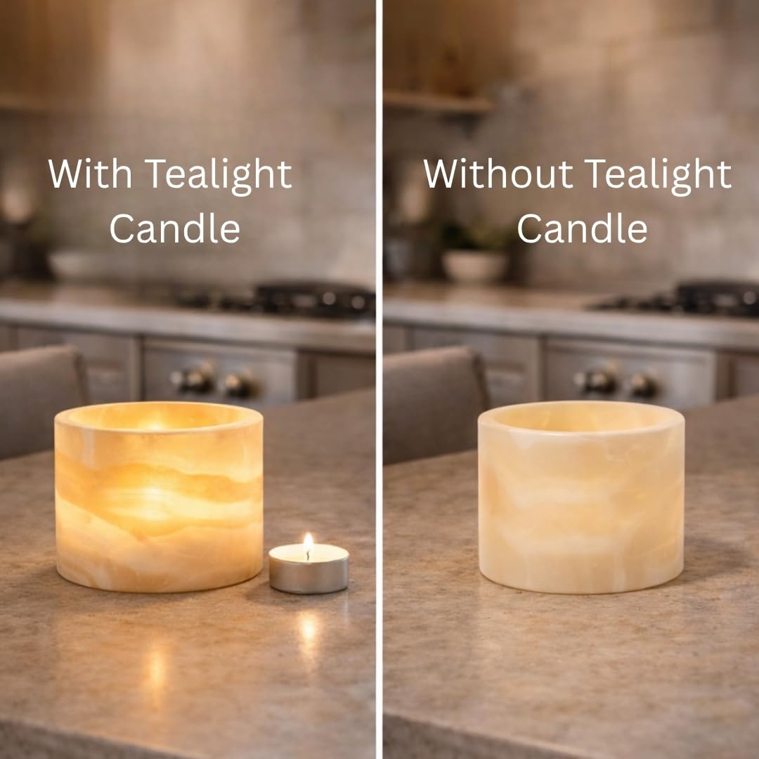 Pojedynczy świecznik alabastrowy, solidne świeczniki na podgrzewacze, półprzezroczysty kamień uspokajający blask, idealny do oświetlenia otoczenia i prezentów, ciepłe oświetlenie, wiele rozmiarów..