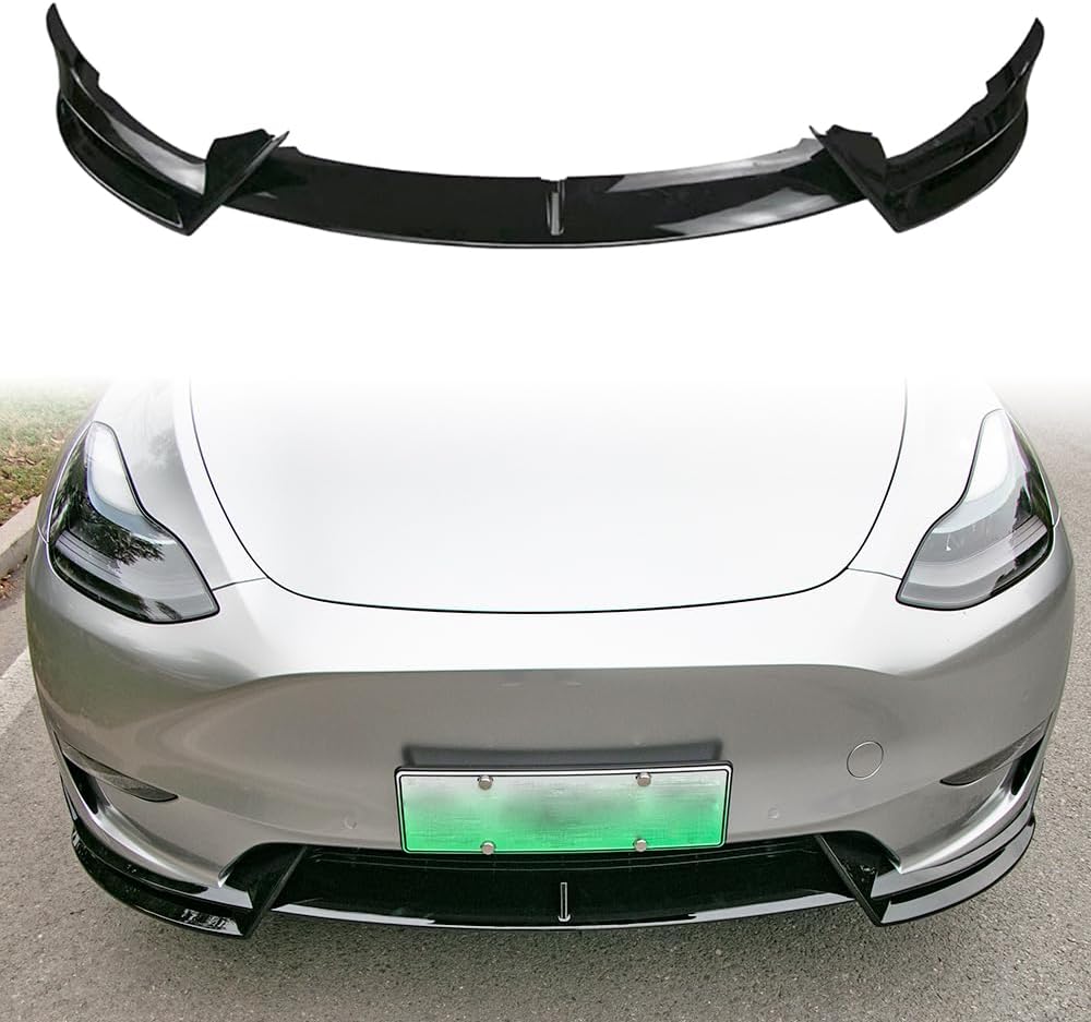 3 PCS Front Lip Spoiler for Tesla Model Y 2020-2023,GT-Style Front Bumper Lip Body Kit Spoiler for Tesla Model Y 2020-2023,Black