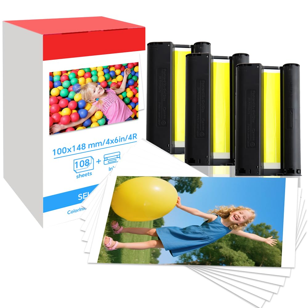 Ersatz für Canon Selphy KP-108IN Tinte und Fotopapier (3er-Pack, 108 Blatt, 100 x 148 mm), kompatibel mit Canon Selphy CP1500, CP1300, CP1200, CP1000, CP790, CP810 und CP910 Druckern