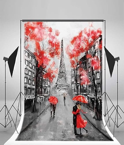 Miniatura 2 de Yeele Fondo de fotografía de acuarela de 10 x 15 pies, telón de fondo de vinilo romántico de París Torre Eiffel de fondo fotográfico, amantes de