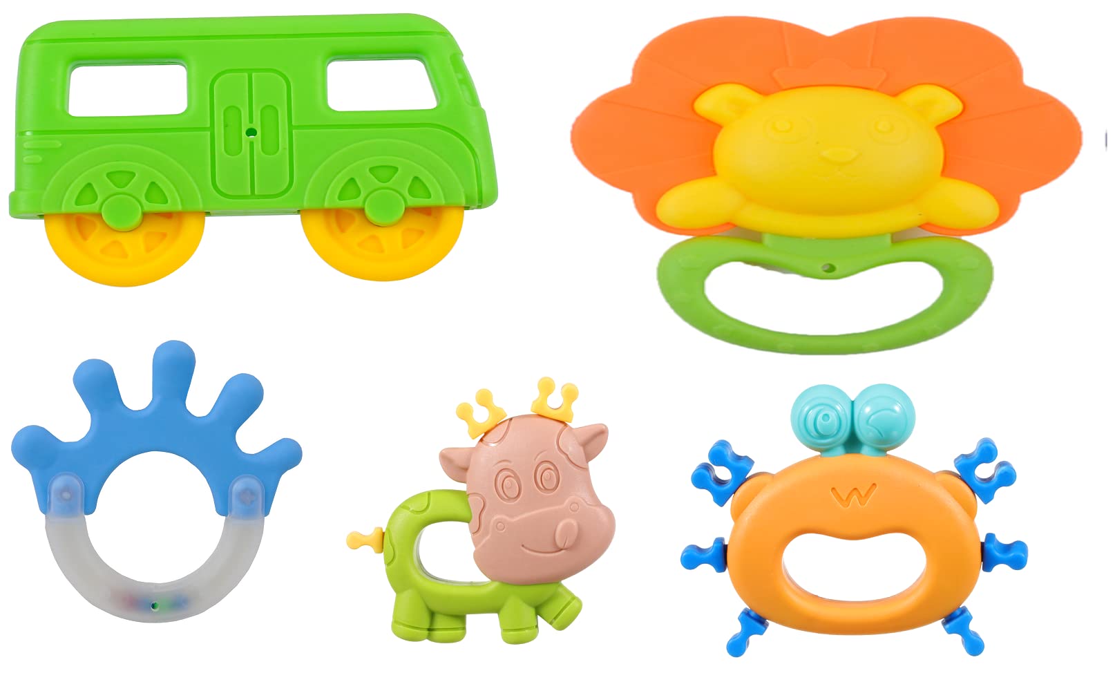 BabyGo Baby Rattle teether ABS Materials, Smooth Surface for Kids (Set of 5)(Multicolor & Multi Design)