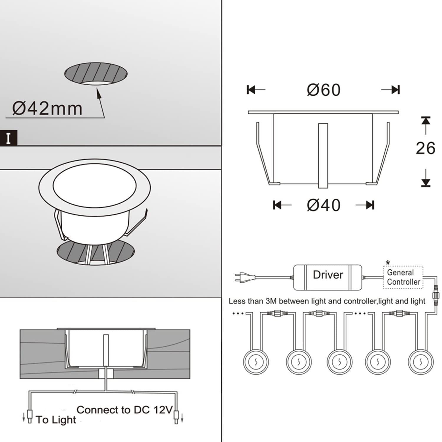 10 LED-Einbauleuchten für Terrasse, 1,5 W, wasserdicht, IP67, LED-Spot, Außenlampe, für Garten, Treppe, Pool, Warmweiß