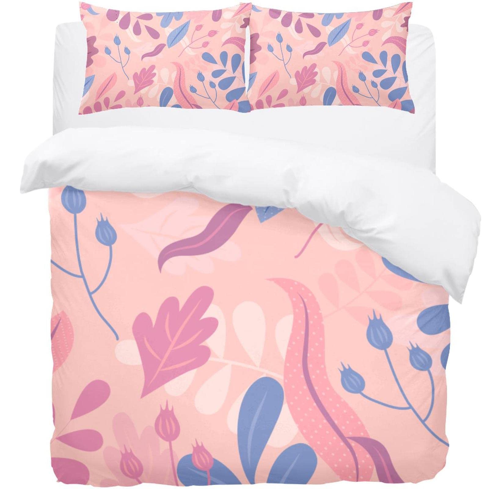 Housse de couette douce motif floral pastel et parure de lit dessinée à la main avec taies