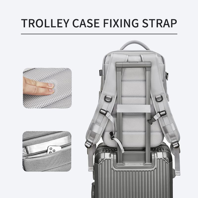 Women Travel Backpack,16 Inch Expanded 39L USB Charging Business Laptop Backpack with Shoe Bag,waterproof hiking outdoor Backpack (grey)4