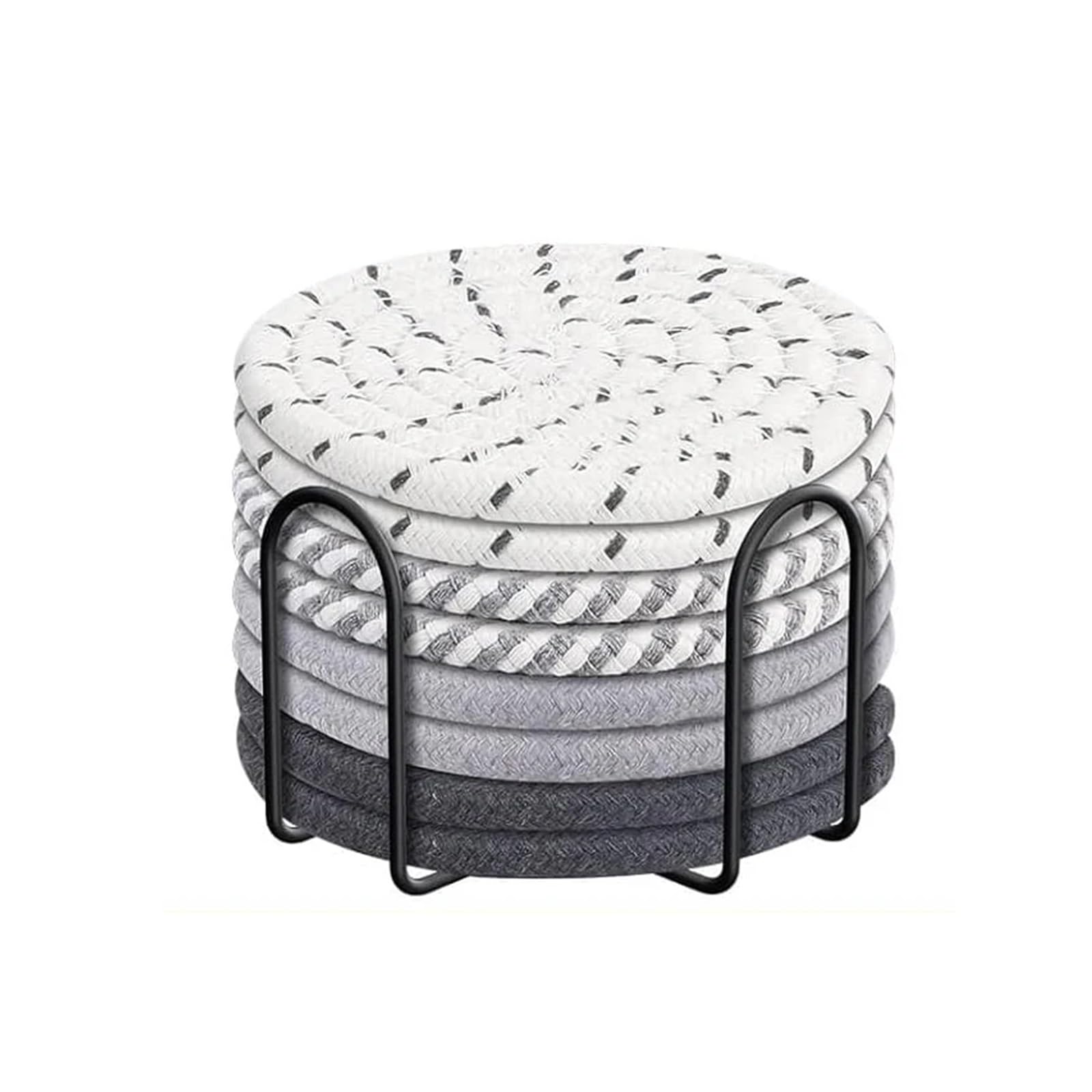 Coasters 8 Pcs Drink Coasters With Holder, 4 Colors Absorbent For Drinks, Minimalist Cotton Woven Coaster Set Home Decor