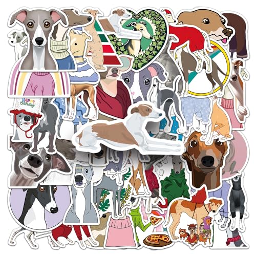 Greyhound Dog Sticker 50 Pcs Party Favors Decals for Food Bowls, Doghouse - Puppy Cartoon Cute Waterproof Stickers