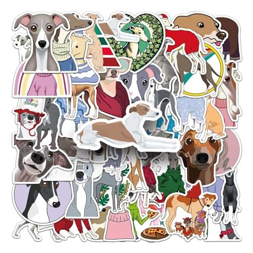 Greyhound Dog Sticker 50 Pcs Party Favors Decals for Food Bowls, Doghouse - Puppy Cartoon Cute Waterproof Stickers
