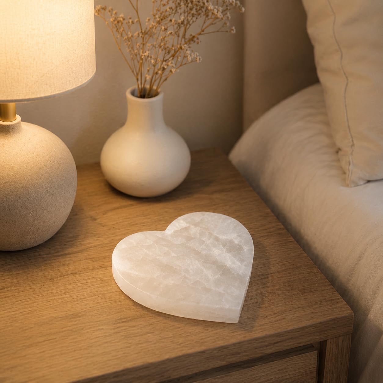 NKlaus Piastra di selenite a forma di cuore, 10 x 9 cm, realizzata a mano, ideale per meditazione e decorazione spirituale, perfetta per pietre curative e gioielli, pulizia energetica 16460
