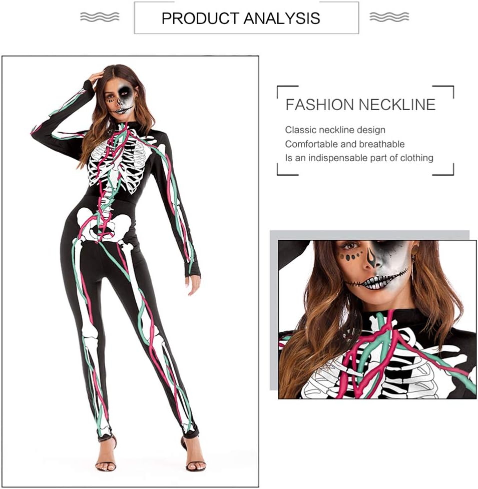 Sister Amy Women's Halloween Skull skeleton-1 Bodysuit Skinny Stretch Costume - Image 5
