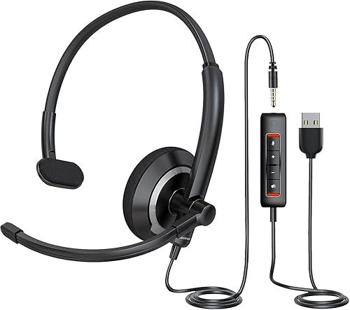 Miniatura 7 de Auriculares USB con micrófono para PC portátil  Auriculares con chip AI Cancelación de ruido para computadora, auriculares de centro de llamadas de