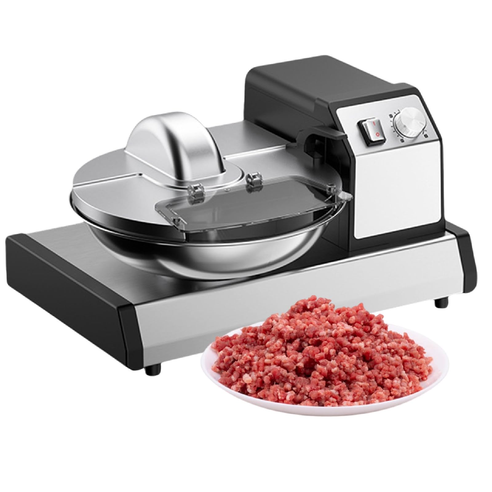 IUokLU Commercial 5.5L Meat Vegetable Food Processor Cutter Machine 250W Stainless Steel Blade Electric Vegetable Chopper, Cutting Meatball Beater Grinder