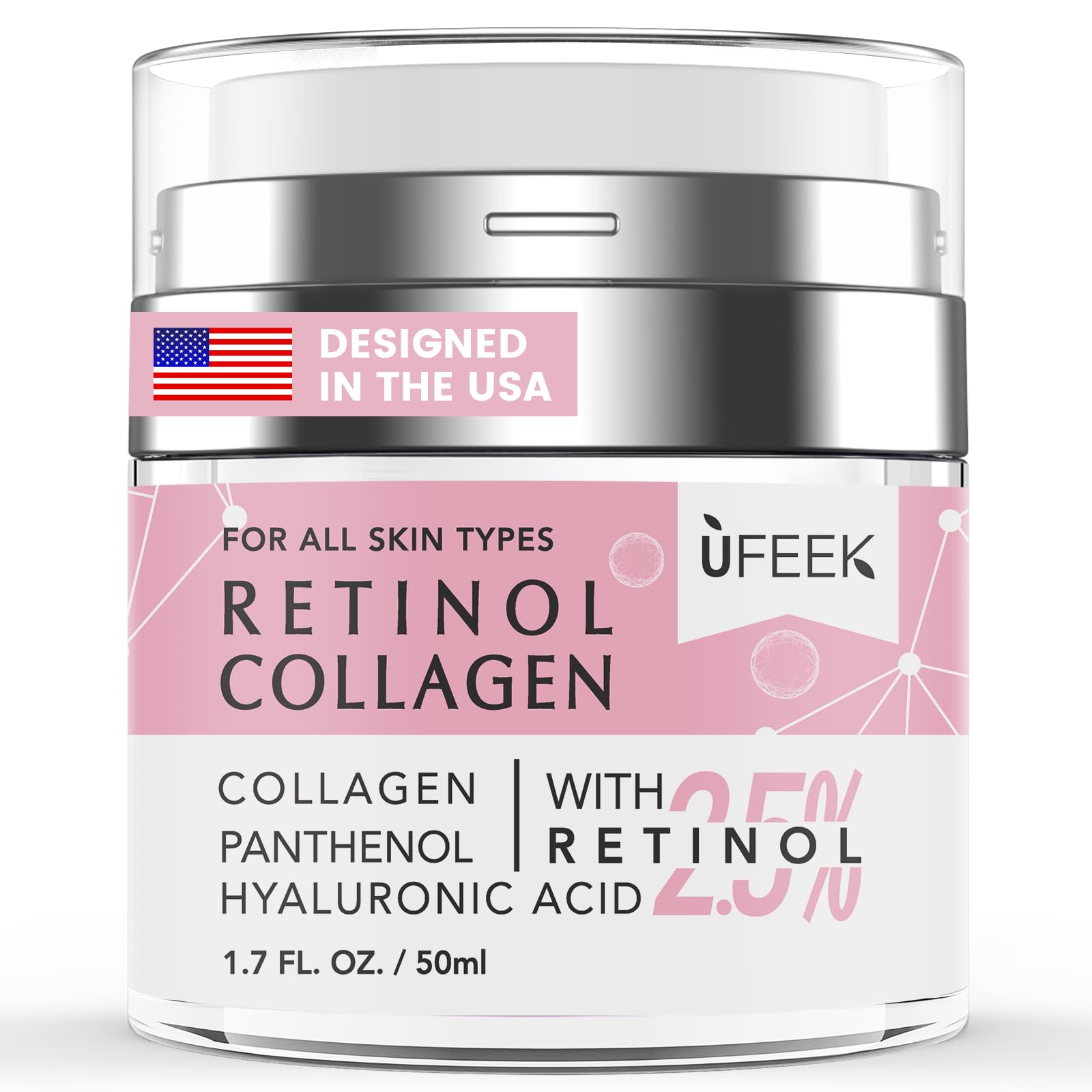 Retinol Face Moisturizer with Collagen & Hyaluronic Acid - Instant Face Lift Cream, Neck Cream for Tightening and Firming, Wrinkle Cream for Women and Men, 1.7 Fl Oz