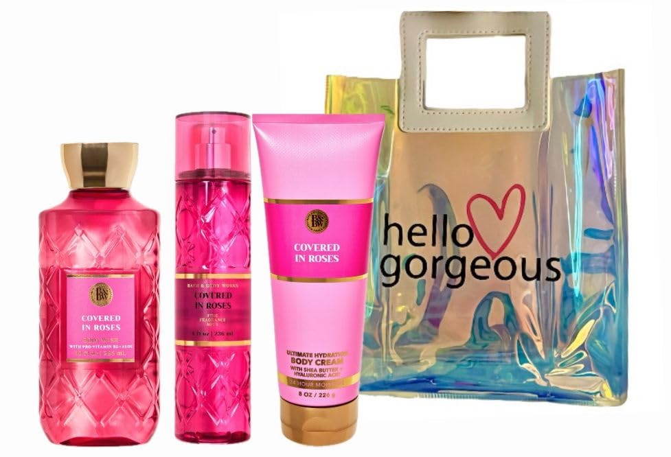 Valentine's Day Collection - Covered In Roses - White Barn - Bath Body/Work - 3 Piece Bundle - Premium Beauty - Full Size and Hello Gorgeous Gift Bag (Packaging May Vary)