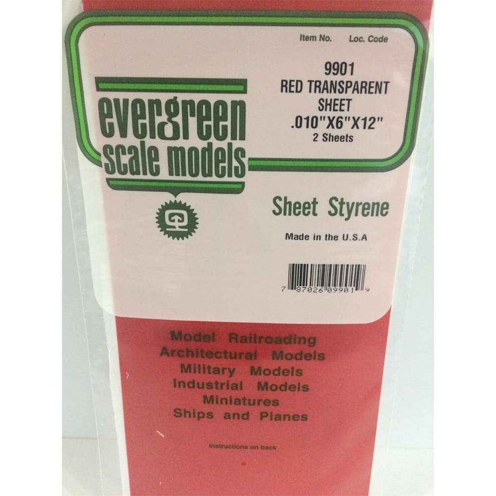 Evergreen Scale Models Red Transparent Sheet 6X12X.010 2 pc EVG9901 Plastic Building Supplies