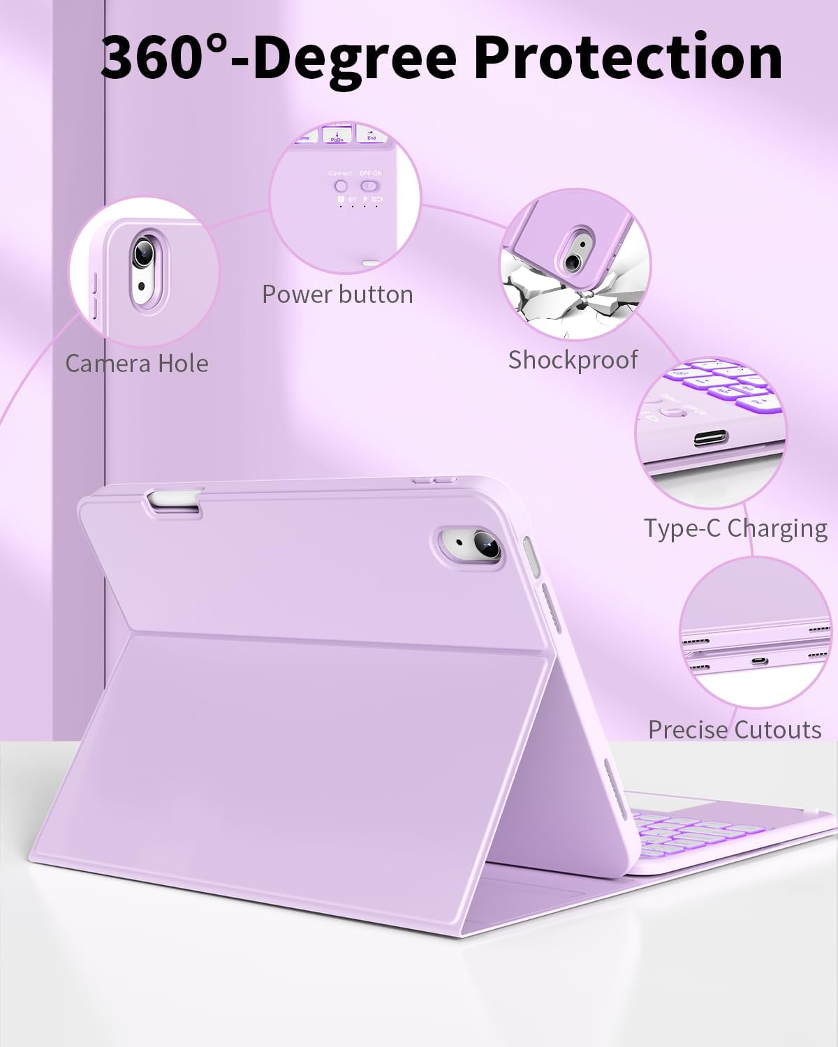 for iPad (A16) 11th 10th Generation Case with Keyboard, 7-Colors Backlit, Folio Cover with Pencil Holder, Multi-Touch Trackpad, Detachable Keyboard for iPad 11/10.9-inch 2025/2022 (Purple)