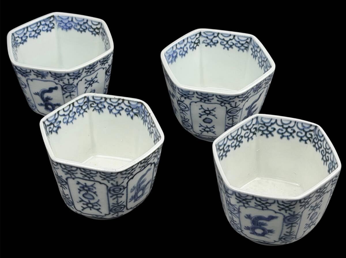 忠古堂古伊万里 染付 そば猪口 4客 小鉢 向付 通り物 湯呑 茶碗 焼物 