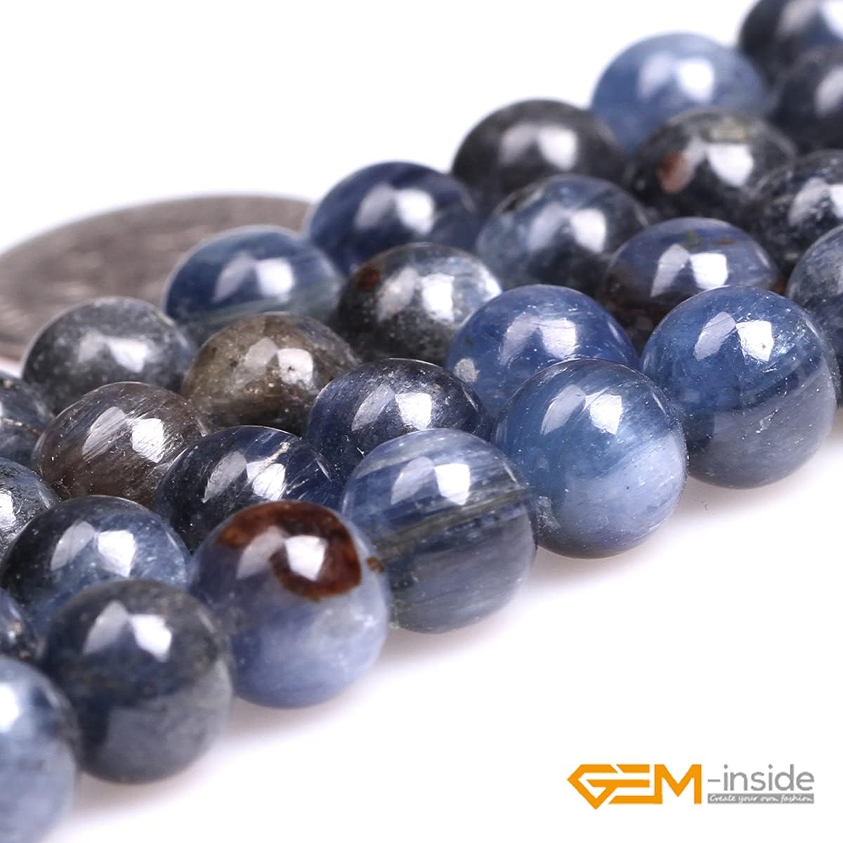 GEM-Inside Natural 8mm Blue Kyanite Gemstone Round Smooth Loose Beads Crystal Energy Stone Power for Jewelry Making 15"