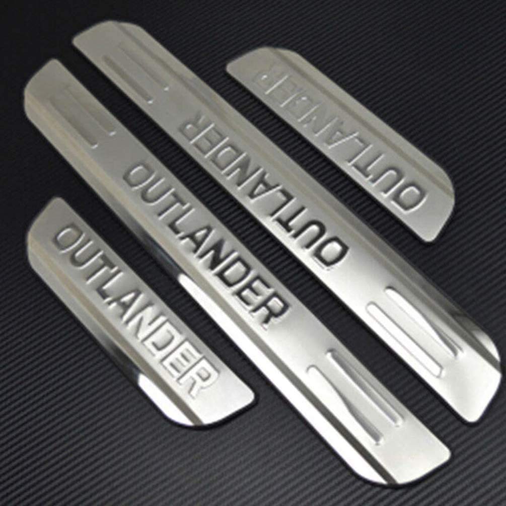 4 pcs Stainless Steel Car Door Sill Protector for Mitsubishi Outlander Samurai 2013 2014 2015 2016 2017 2018 2019, Welcome Pedal Scuff Guard Non-Slip Auto Styling Decoration Accessory