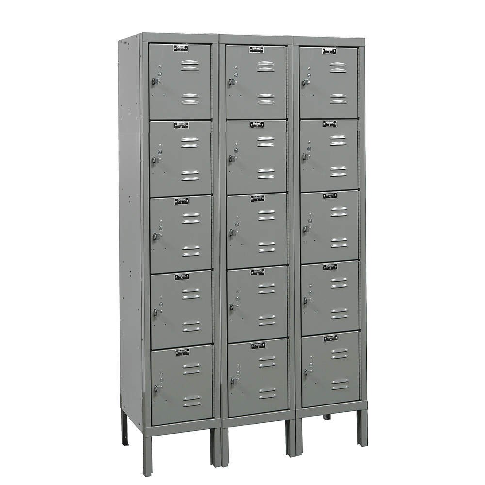 HallowellU3286-5-HG Premium Box KD Metal Locker, Unassembled, 3-Wide Grouping, 5 Tier, 12" Opening Height, 66" Frame Height, 12" Width x 18" Depth, Gray