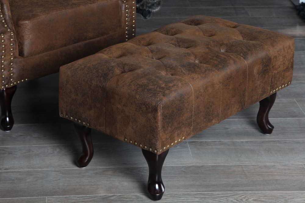 invicta INTERIOR Design Chesterfield Fußhocker im Antik Look Hocker Sitzhocker Wohnzimmer Polsterhocker