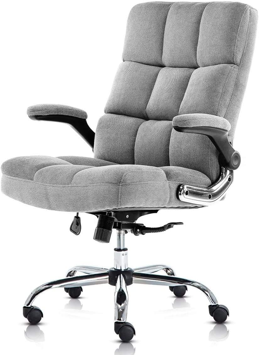 KERMS Velvet Office Chair Adjustable Tilt Angle and Flip-up Arms Executive Computer Desk Chair, Thick Padding for Comfort and Ergonomic Design for Lumbar Support (GY)