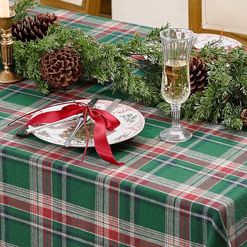 Romanstile Christmas Checkered Tablecloth Rectangle - 54 x 80 Inch - Green Buffalo Plaid Cotton Flannel Table Cloths, Xmas Winter Stain Resistant Washable Table Cover for Holiday/Party/Dining Decor – Image 4