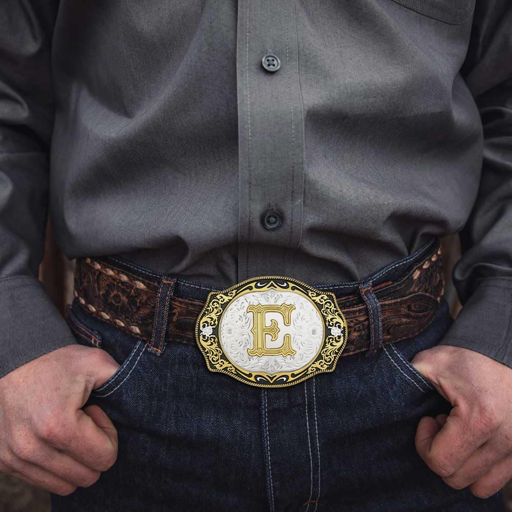 Western Belt Buckle Initial Letters ABCDMRJ to Z Cowboy Rodeo Small Gold Belt Buckles for Men Women - Image 4