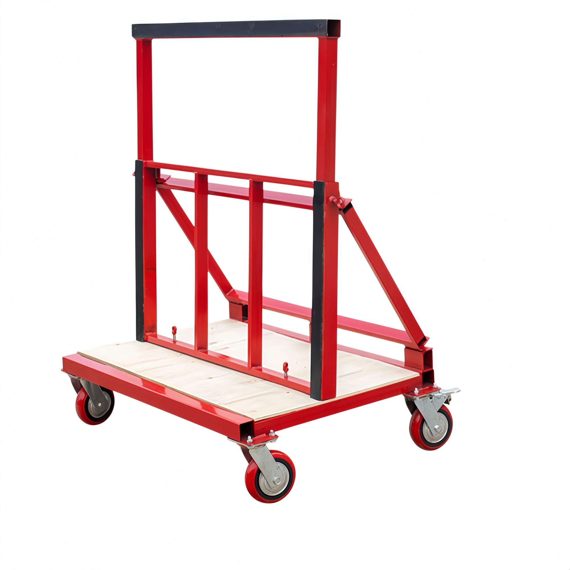Plattenwagen Klappbar mit Holzplattform for Werkstatt und Lager | Höhenverstellbare Rückenstütze und Rollen for kontrolliertes Positionieren(6IN 2BRAKE)