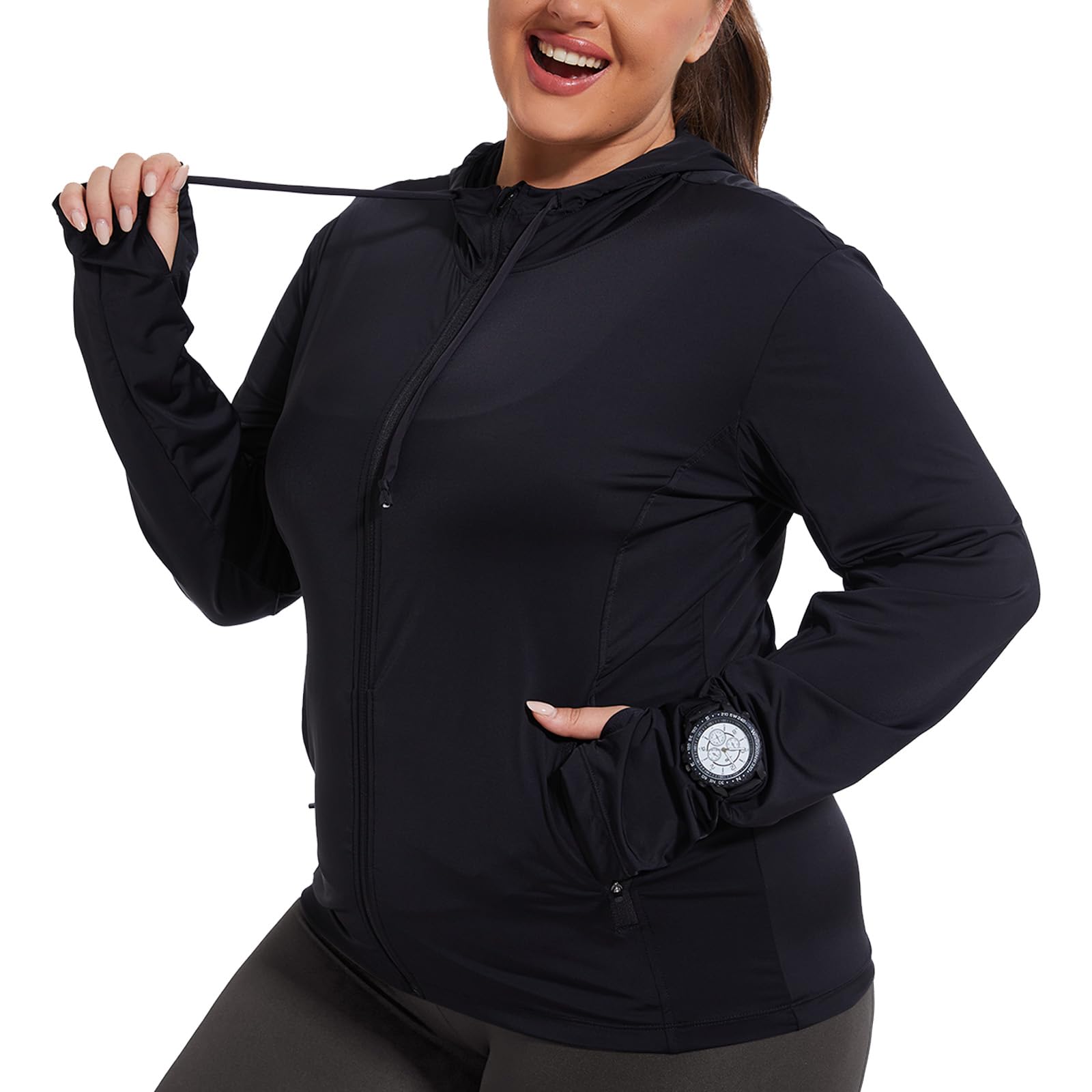 Womens Plus Size Sun Protection Jacket Lightweight Hoodie Zip Up