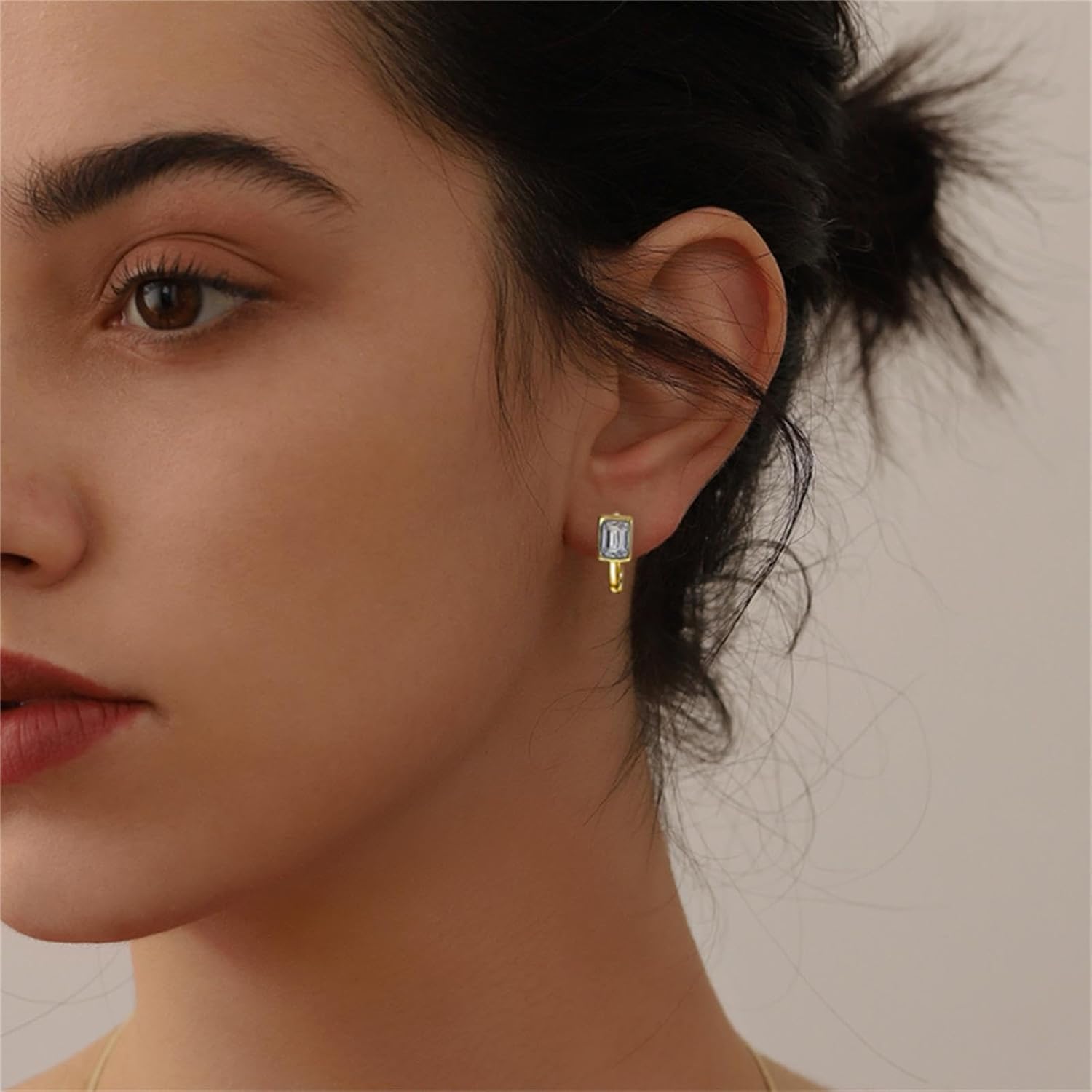 Sterling Silver Cz Square Hoop Earrings Geometric Rectangle U Huggie Hoop Earrings Simple Minimalist Small Cartilage Earrings Sparkling Crystal Jewelry Gifts for Women Mom Daughter - Image 4