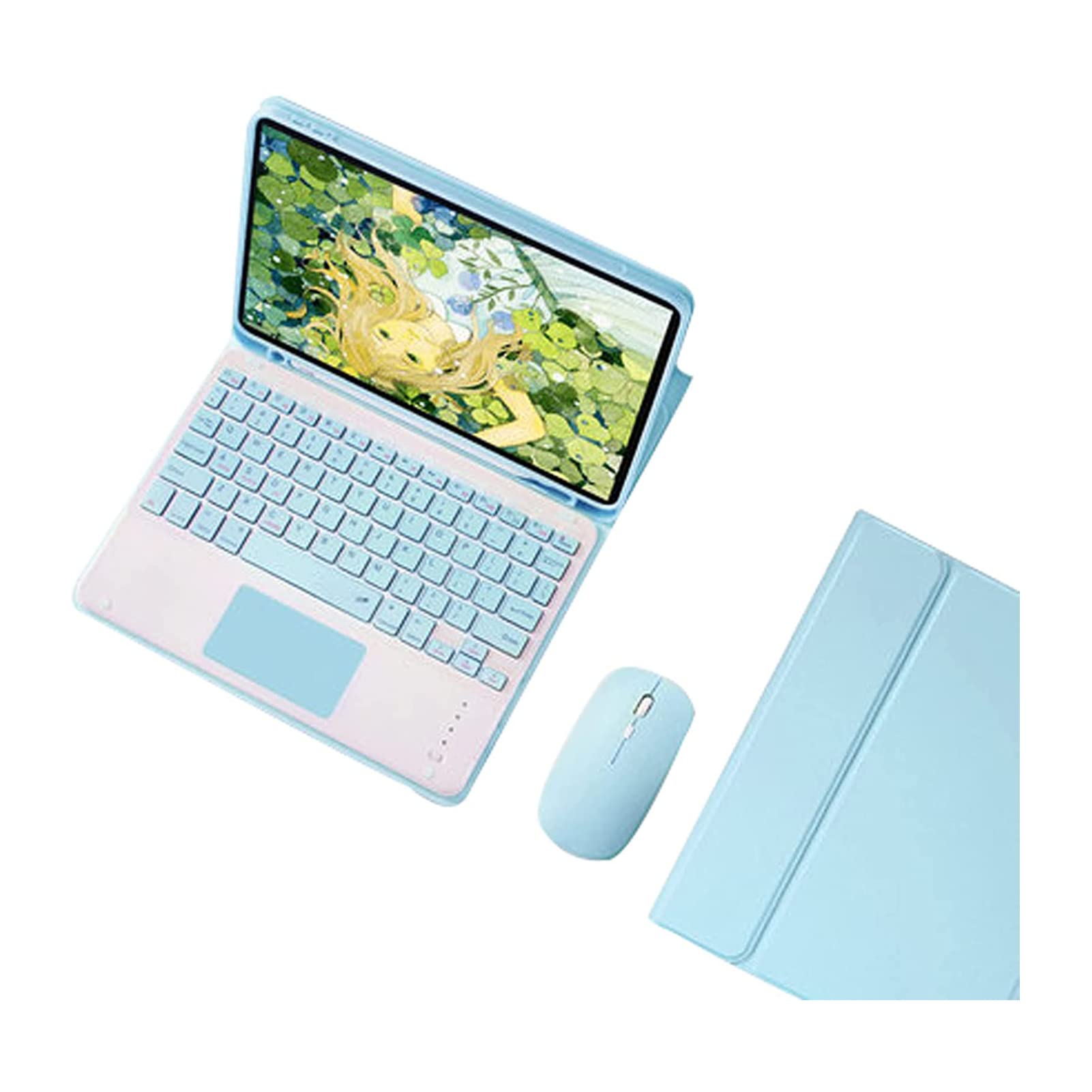 Etui z klawiaturą i myszką do iPada 11" Air 5. generacji (2022)/4. generacji (2020), Smart Trackpad, zdejmowana bezprzewodowa klawiatura Bluetooth, smukła skórzana inteligentna obudowa z uchwytem na ołówek, niebieska