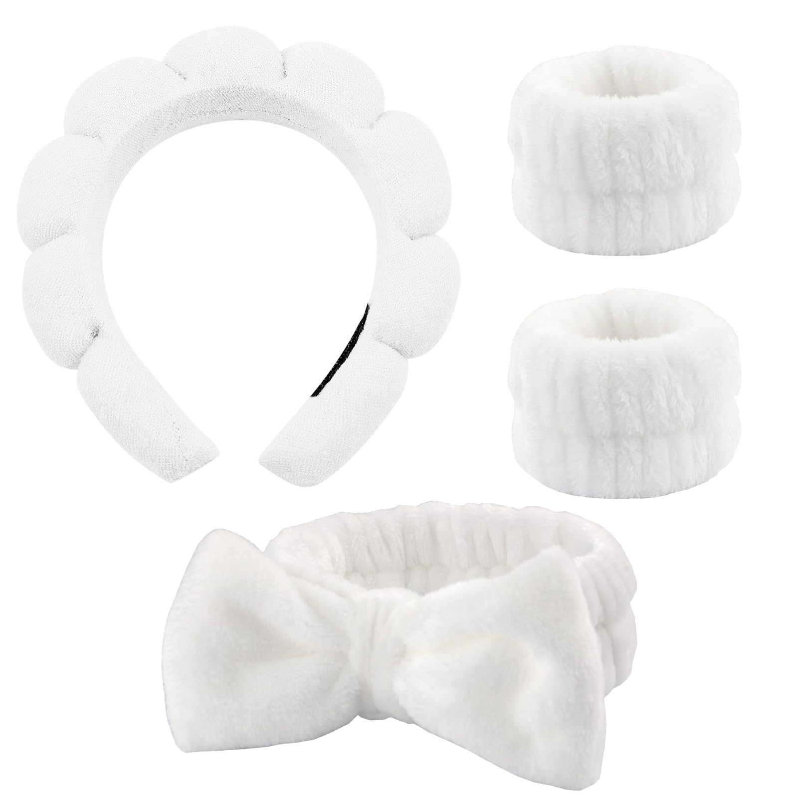 4 Stück Haarband Kosmetik, Spa Stirnband Zum Waschen Des Gesichts Hautpflege Stirnbänder,Abschmink Haarband,Stirnband Handgelenk Waschband Set Für Frauen Mädchen Yoga Sport Dusche Make-up-Entfernung