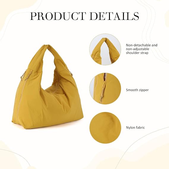GOKTOW Slouchy Nylon Tote Bag for Women - Large Multi Pocket Shoulder Bag Spacious for Travel Gym Work Shopping