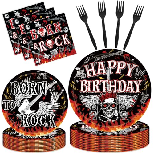 Hokinaa Rock and Roll Party Decorations - 96 Pcs Born to Rock Birthday Kit