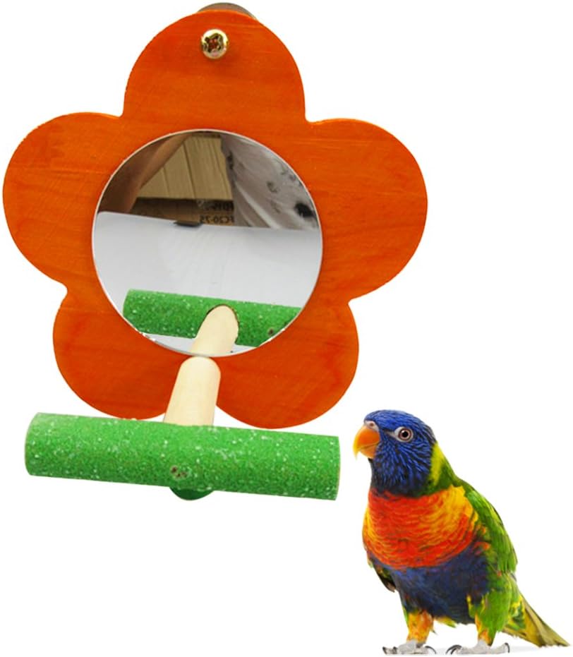 Parrot Toy Mirror with Perch for Parrot Parakeet Budgies Cockatiel Conure Lovebird African Grey Macaw Amazon Cockatoo and Cage Accessories
