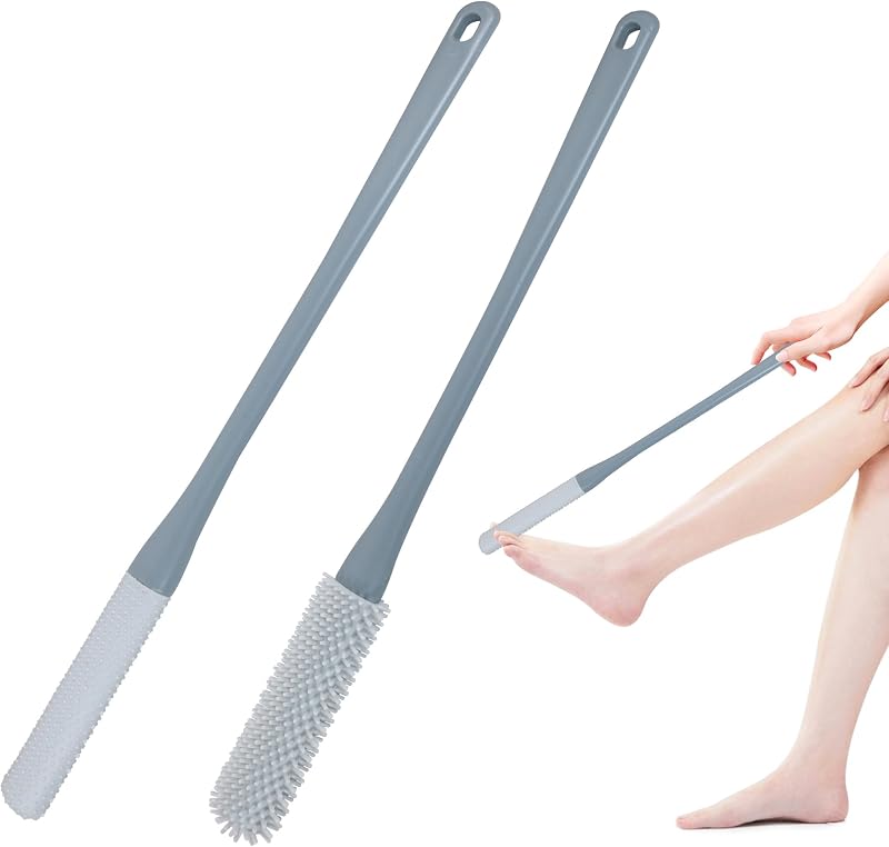 OWIIZI Escova para limpeza dos dedos dos pés com cabo longo de silicone, 2 unidades