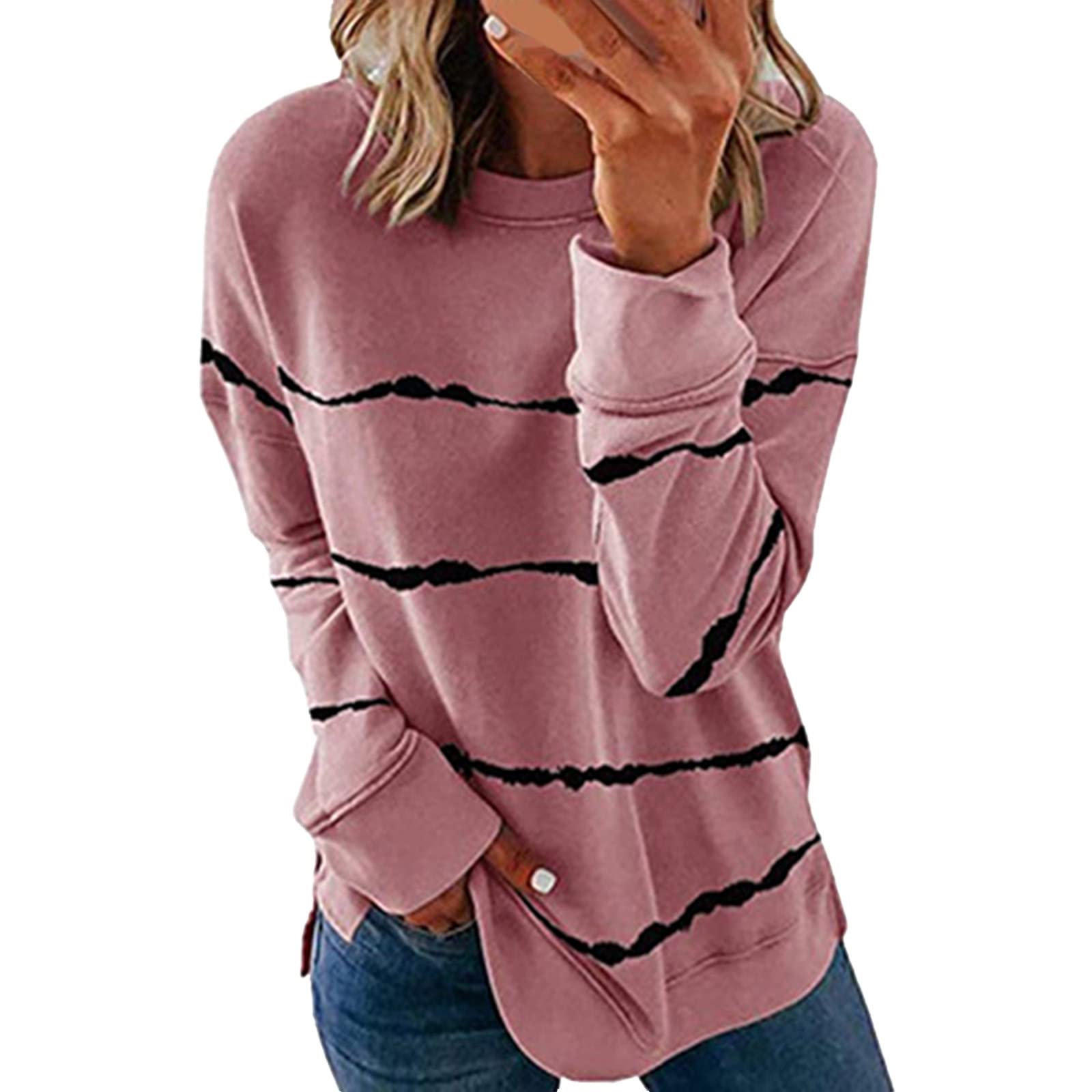YALFJVWomen's Casual V Neck Zipper Lapel Collar Sweatshirts Loose Cute Tie Dye Print Long Sleeve Fall Shirts Pullover Tops