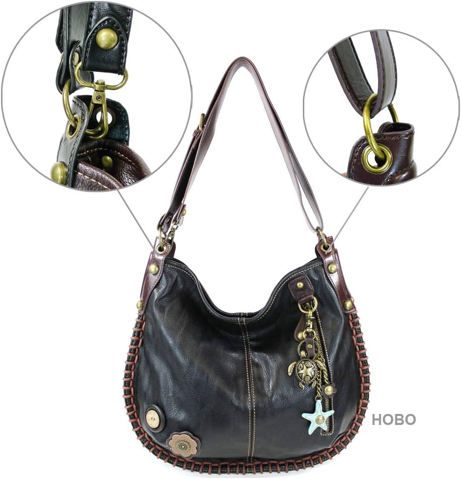 CHALA Crossbody Handbag, Hobo Style, Casual, Soft, Large Bag Shoulder or Crossbody - Black (Metal Turtle)
