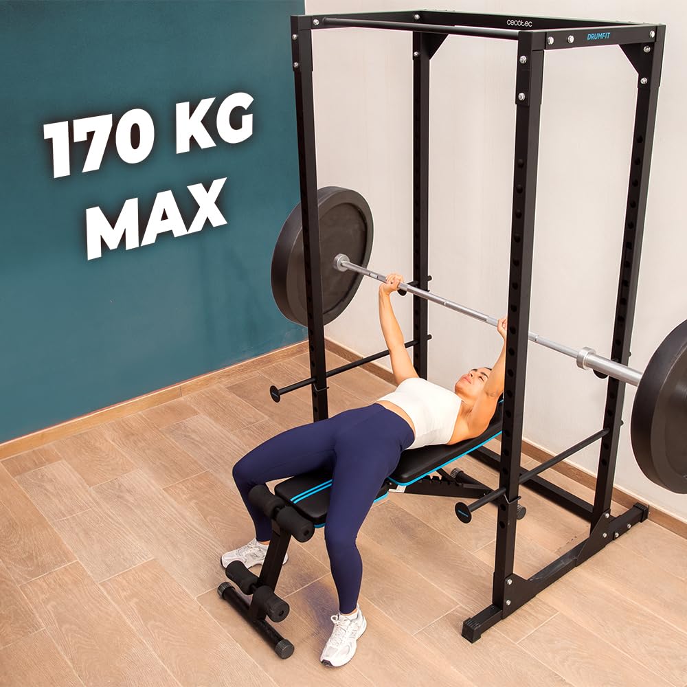 Cecotec Banco Musculación Plegable y Acolchado, Gimnasio en Casa, Drumfit Setup 7000. Ajustable en 7 Niveles, Reclinable hasta 180º, Almohadillas Antideslizantes, Entrenamiento Cuerpo Completo