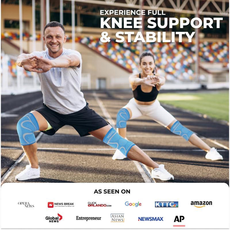 Modvel 2 Pack Knee Brace for Women & Men - Workout Knees Compression Sleeve for Knee Pain Relief Joint Support for ACL, Arthritis, Meniscus Tear Knees Brace for Sports, Rodilleras para Gym Fitness