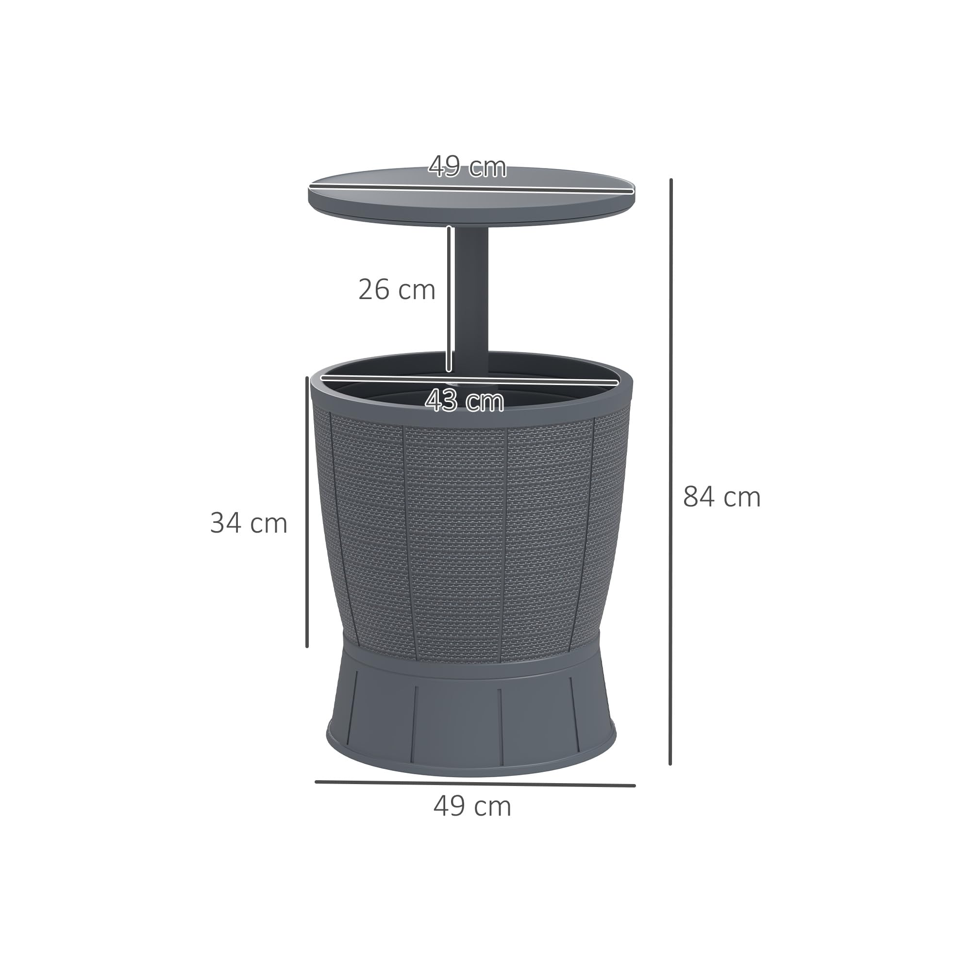 Outsunny Table à glacière 3 en 1, Table de Cocktail avec Seau à Glace, Plateau télescopique, Ø 49 x 58-84 cm, Gris