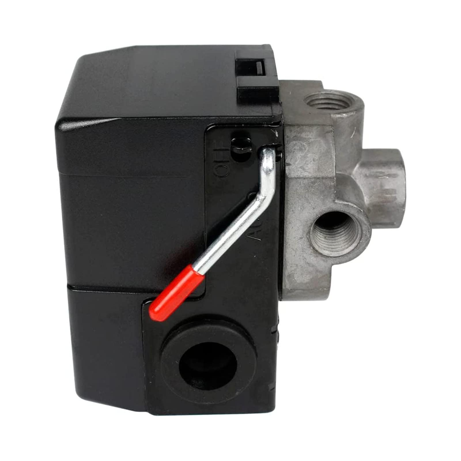 Pressostat Compresseur d'air 145–175 psi 4 ports 26 A avec jauge 0–200 psi et valve pop-up 200 psi