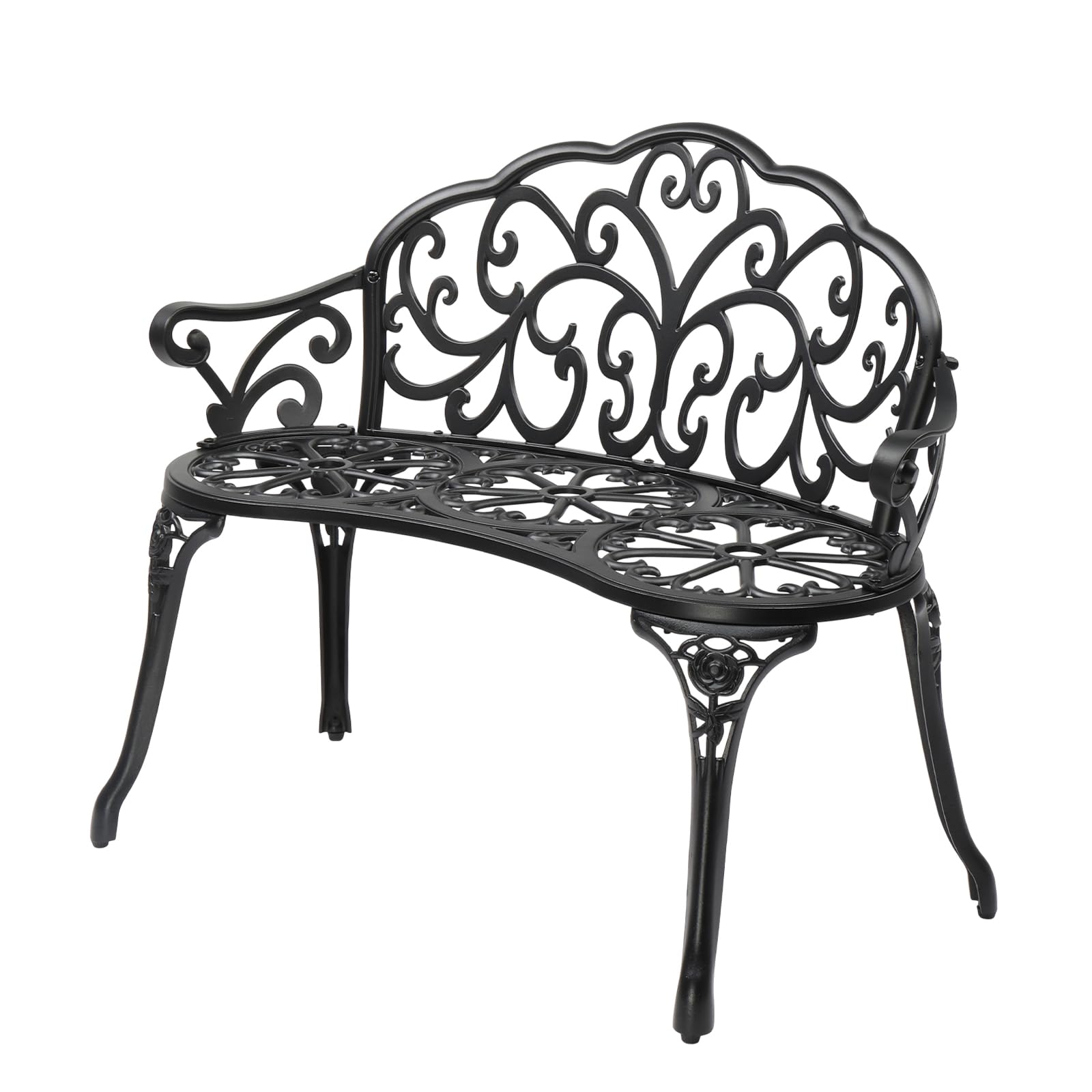 VINGLI 38.5" Patio Park Garden Outdoor Metal Rose Bench, 2-Person Cast Iron Cast Aluminium Frame Antique Finish Chair,Accented Lawn Front Porch Path Yard Decor Deck Furniture (Black, Butterfly)