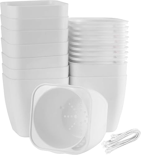 Macetero de riego automático de 5 pulgadas, paquete de 10 macetas de plástico con 10 cuerdas de mecha, macetas que absorben la humedad para