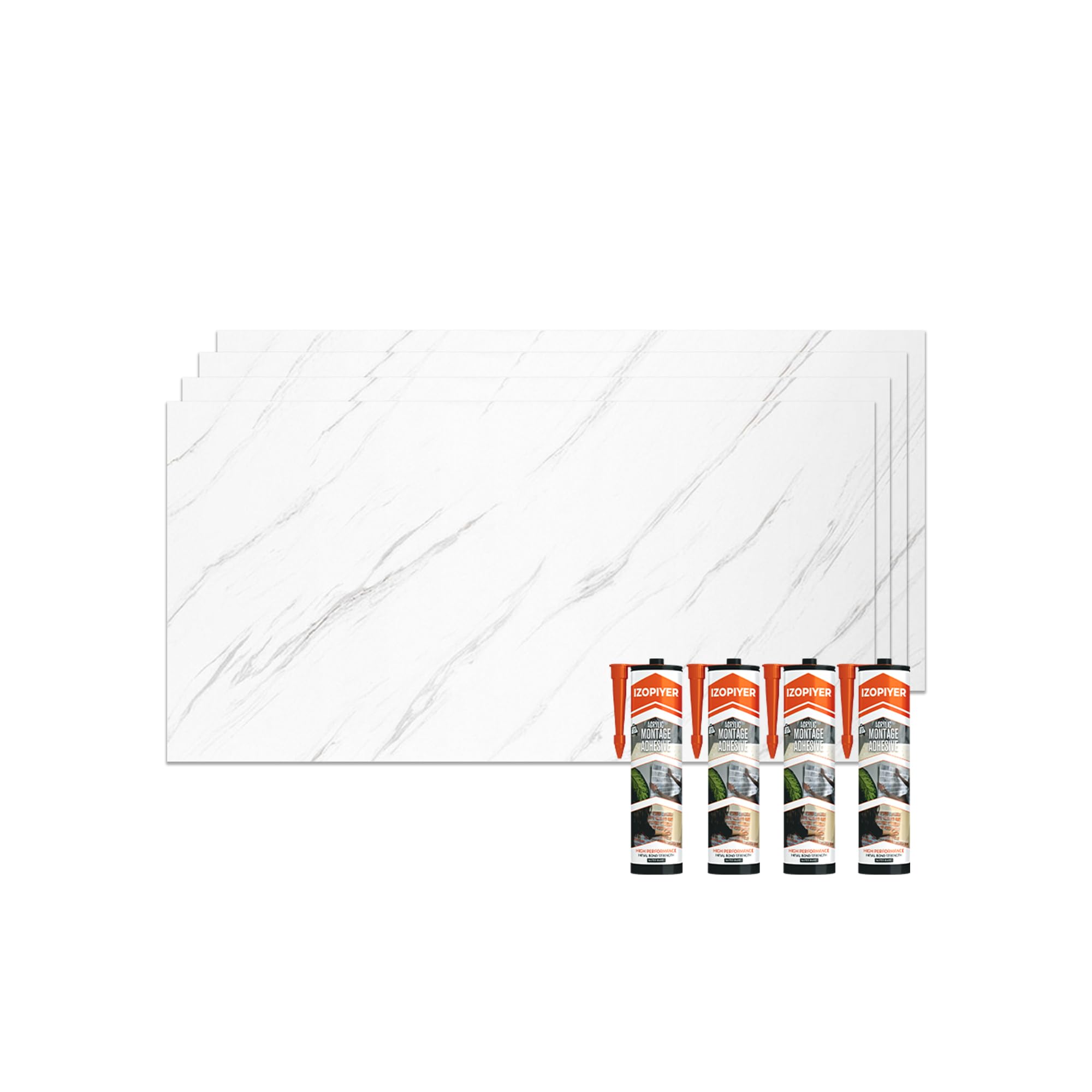 IZODEKOR Marble Look Wall Cladding -4 Pcs 120x60cm- Wall Panel for Bathroom, Kitchen & Bedroom, Alternative to Bathroom Tile, Shower Wall Panels, with 4X Adhesives Sealant | Ice Berg Grey — image 1