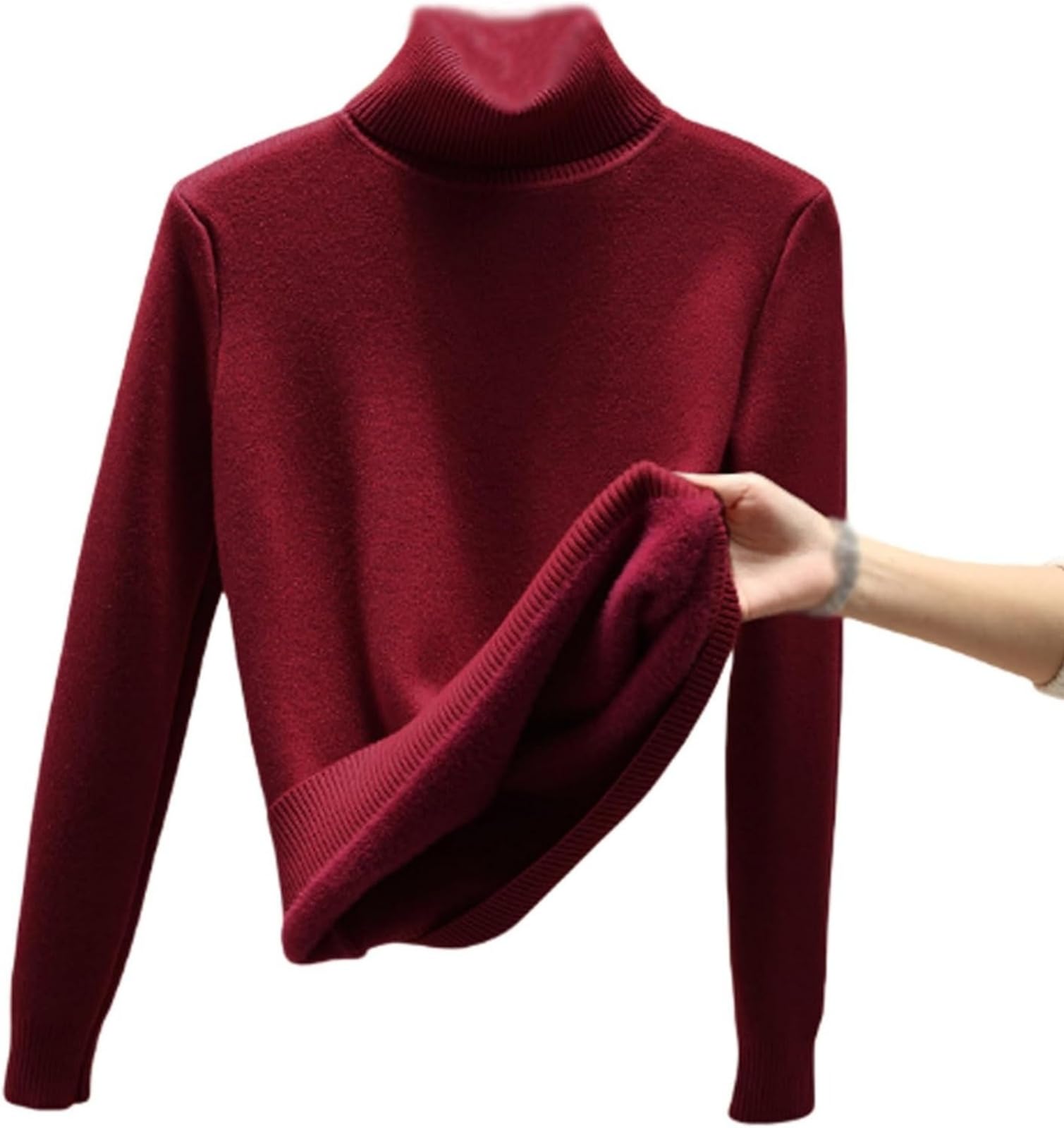 Winter Fleece Thick Knitted Bottoming Shirt Womens Thermal Turtleneck Solid Color Slim Fit Soft Long Sleeve Sweater