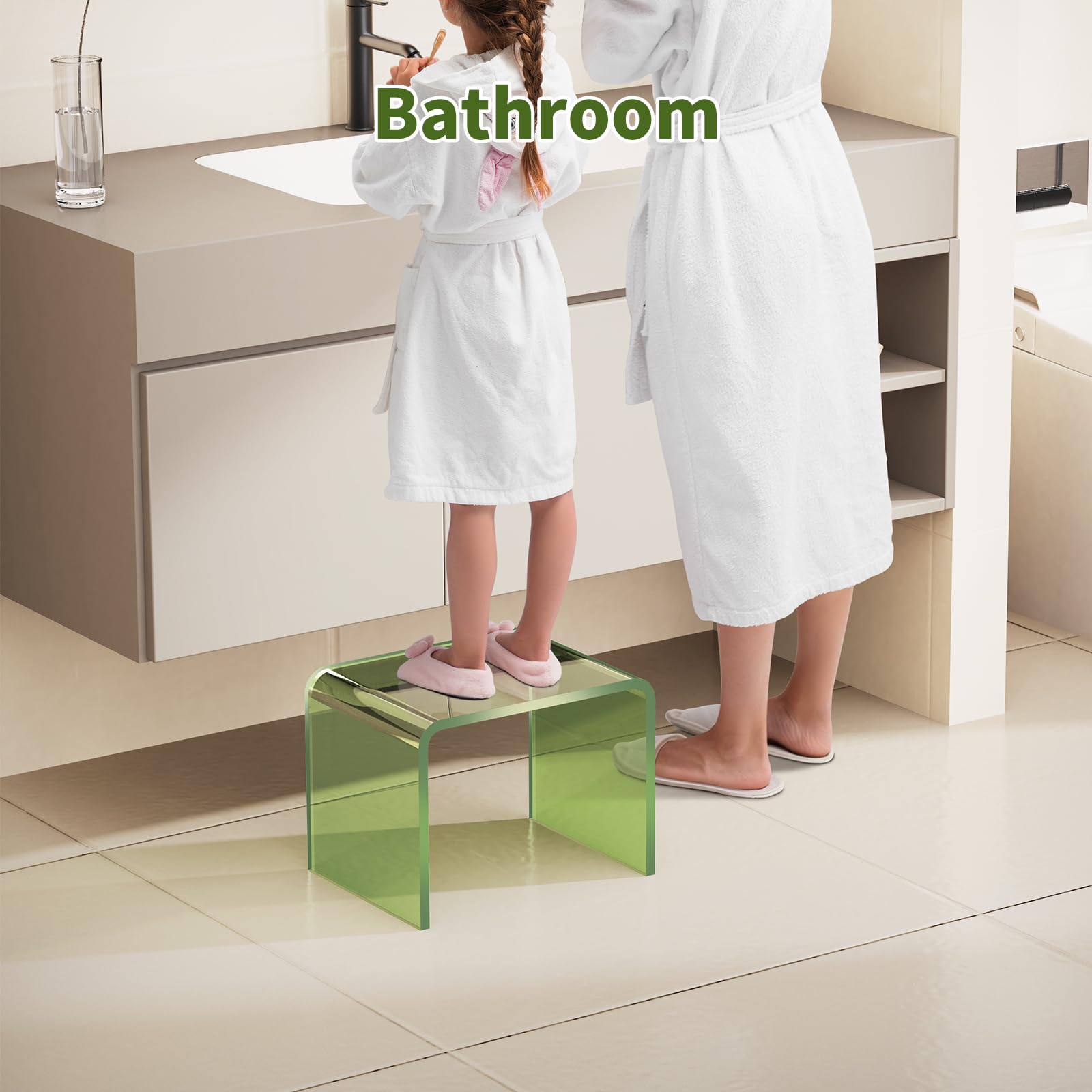 Sgabello in Acrilico Piccolo, Sgabello da Piedi in Acrilico Trasparente per Bagno, Camera da Letto e Cucina con Antiscivolo, Supporta fino a 113 kg (Trasparente, 32 cm x 22,9 cm × 24,9 cm