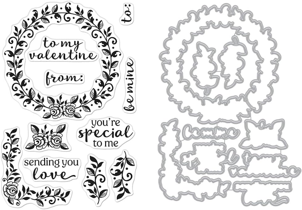 Hero Arts SB397 Valentine Wreath Bundle Clear Stamp Set with Matching Steel Die Set
