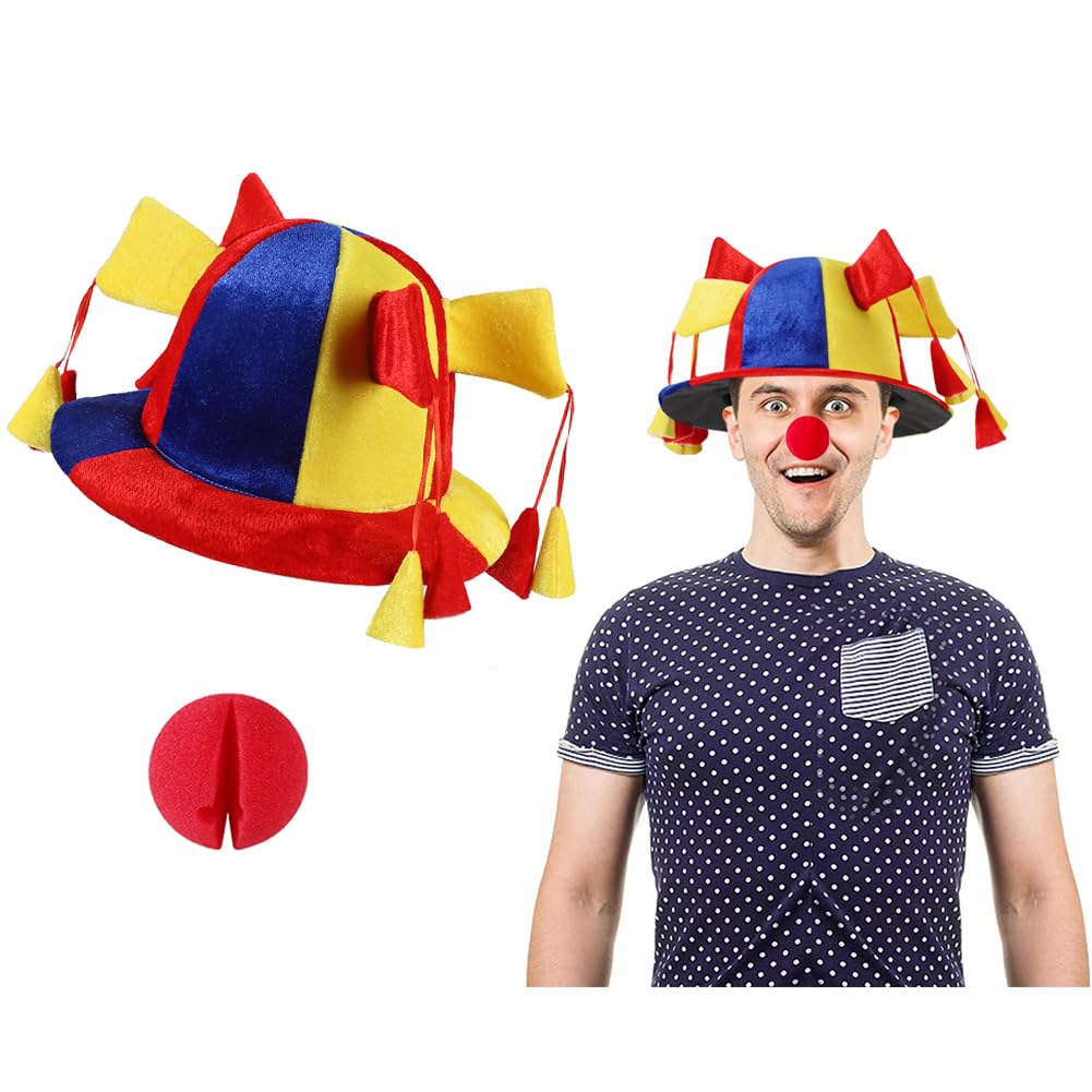 haozaikeji Funny Clown Costume Hat Multi-Coloured Jester Hat Halloween Fancy Dress Joker Hat Plush Party Props for Carnival Performance Cosplay Comedy Dress Up Hats - Image 2