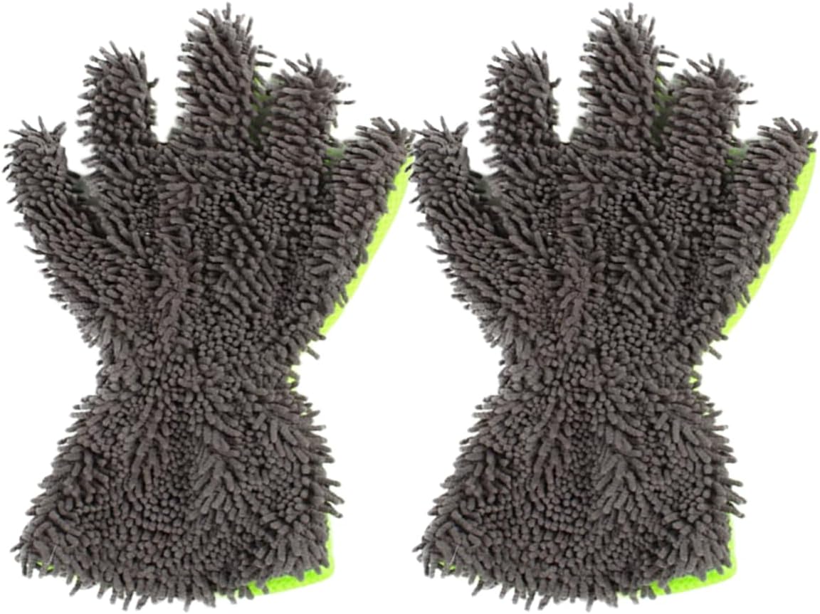 Craedli 2PCS Car Wash Mitts, Anti-Scratch Double Sided 5-Finger Microfiber Car Interior&Exterior Detailing Gloves, Soft Vehicle Chenille Dusting Mitt for Cleaning Wheel Tight Spot (Orange)